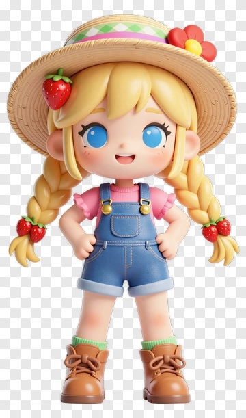 3D Farmer Girl With Straw Hat PNG