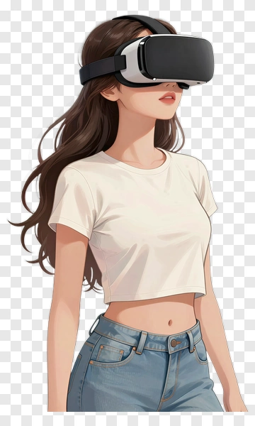 Woman Using Virtual Reality Headset PNG