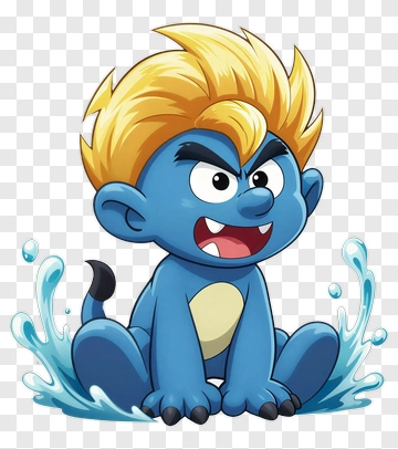 Cartoon Blue Creature Sitting In Water PNG