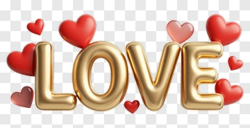 Love Text With Red Hearts PNG