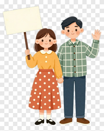 Cartoon Couple Holding A Blank Sign PNG