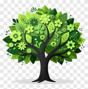 Colorful Tree With Leaves And Flowers PNG