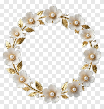 Elegant Floral Wreath With Golden Leaves PNG