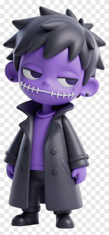 Cartoon Character With Purple Skin And Black Coat PNG