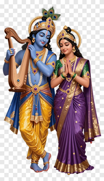 Krishna And Radha Playing Music Together PNG