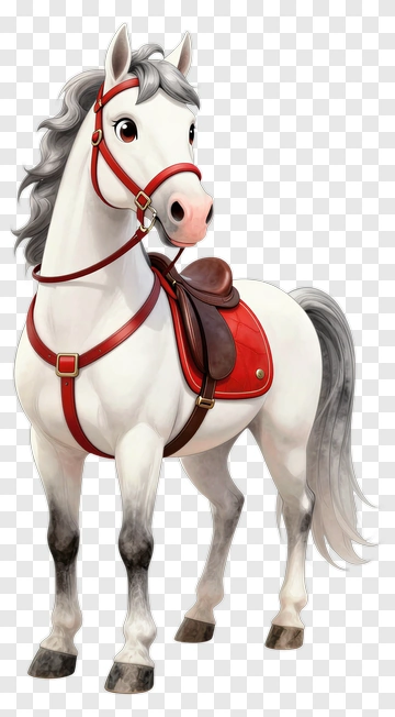 Cartoon White Horse With Red Saddle PNG