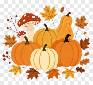 Autumn Pumpkin And Mushroom Arrangement PNG