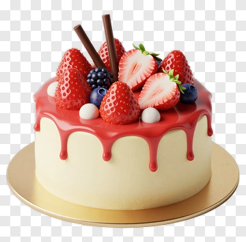 Strawberry Cake With Berries And Chocolate Sticks PNG