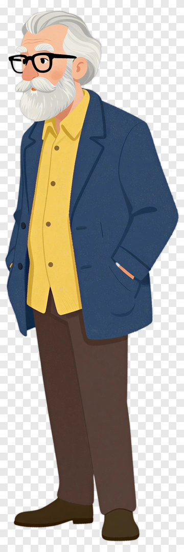 Cartoon Elderly Man In Blue Coat PNG