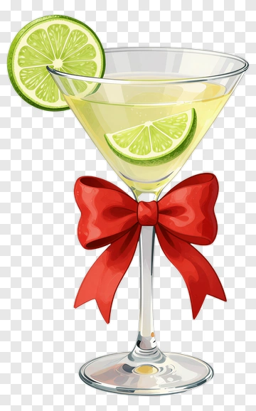 Cocktail Glass With Lime And Red Bow PNG