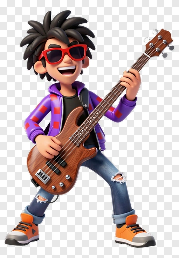 Cartoon Musician Playing Bass Guitar PNG
