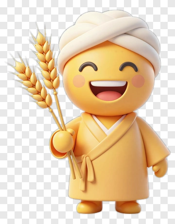 Happy Cartoon Farmer Holding Wheat PNG