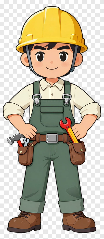 Cartoon Construction Worker With Tools PNG