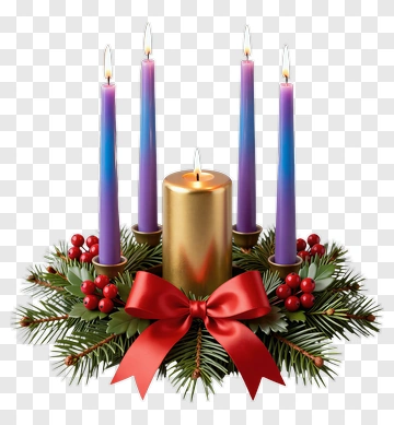 Advent Candle Arrangement With Pine And Berries PNG