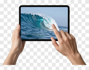 Person Interacting With A Tablet Displaying A Wave PNG