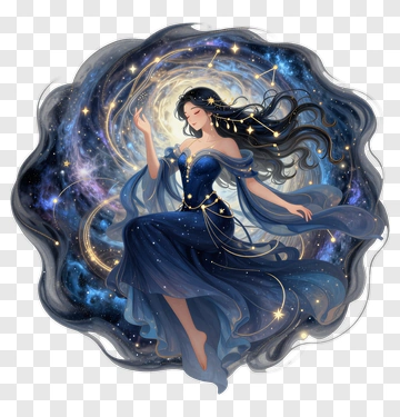 Celestial Woman In A Starry Night Dress PNG