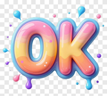 Colorful 3D Ok Text With Paint Splashes PNG