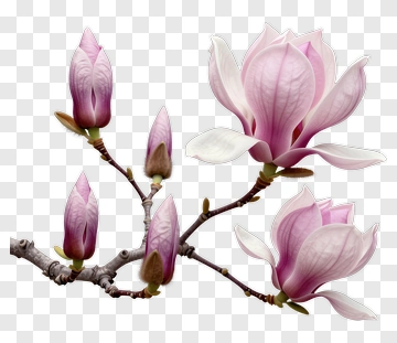 Pink Magnolia Flowers On Branch PNG