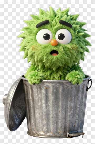 Cartoon Creature Peeking Out Of A Trash Can PNG