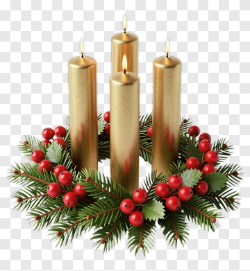 Christmas Candle Arrangement With Red Berries PNG