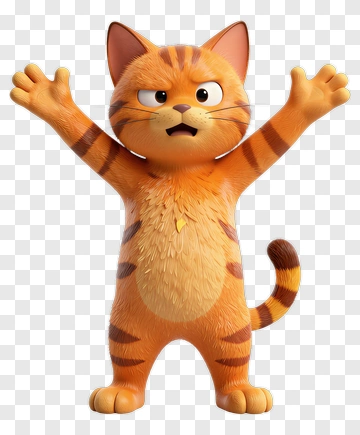 Cartoon Cat With Raised Arms PNG