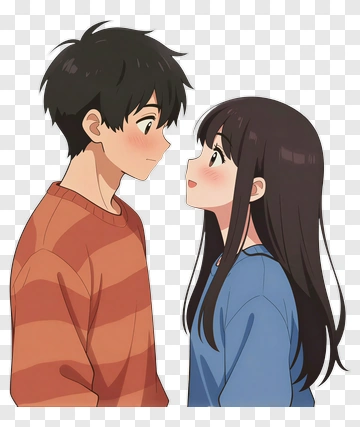 Anime Couple Looking At Each Other PNG