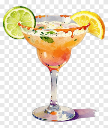 Colorful Margarita Cocktail With Lime And Lemon Slices PNG