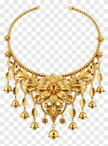 Gold Floral Necklace With Bells PNG