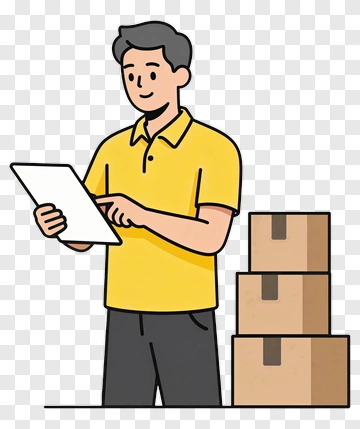 Delivery Worker Checking Inventory With Boxes PNG