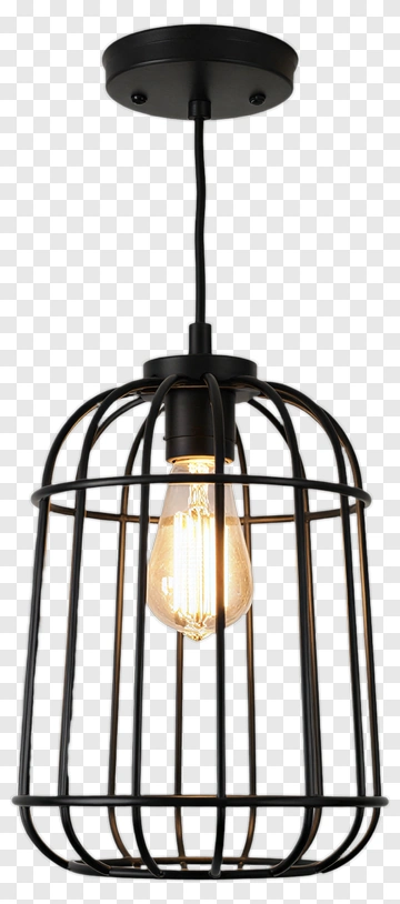 Black Pendant Light With Vintage Bulb PNG