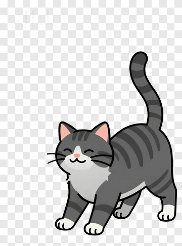 Cartoon Gray Cat Stretching PNG