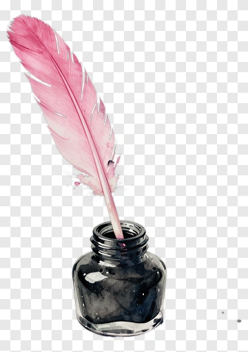 Ink Bottle With Pink Feather Quill PNG