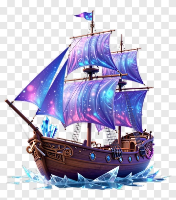 Fantasy Ship With Colorful Sails PNG