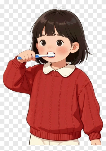 Child Brushing Teeth In A Red Sweater PNG