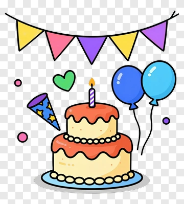 Colorful Birthday Cake With Party Decorations PNG