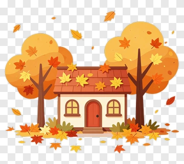Autumn House Surrounded By Colorful Trees And Leaves PNG