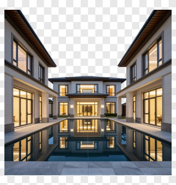 Modern House With Reflective Pool PNG