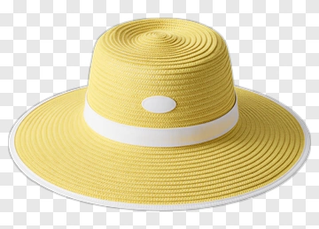 Yellow Sun Hat With White Band PNG
