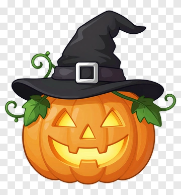 Halloween Pumpkin With Witch Hat PNG