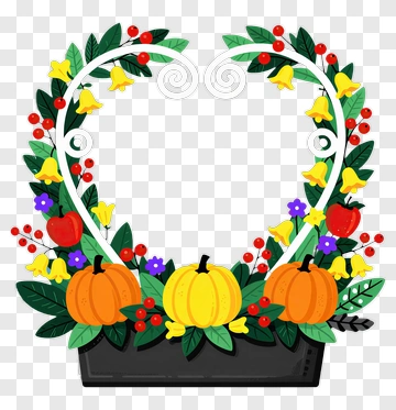 Colorful Floral Wreath With Pumpkins PNG