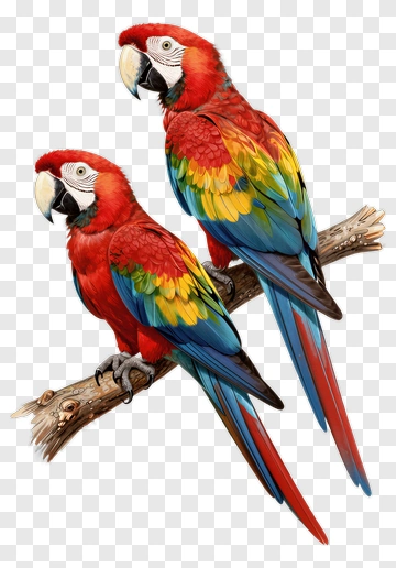 Colorful Macaws Sitting On A Branch PNG