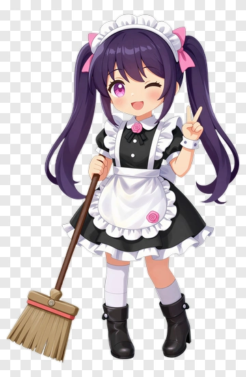 Maid Character Winking With A Broom PNG
