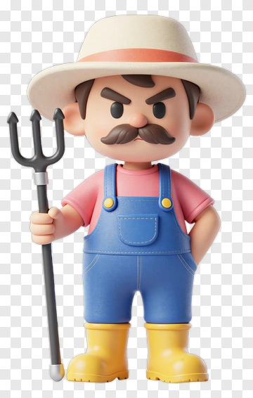 3D Farmer Holding A Pitchfork PNG