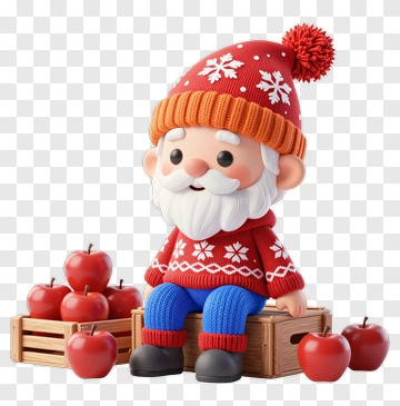 3D Santa Claus Sitting Among Red Apples PNG