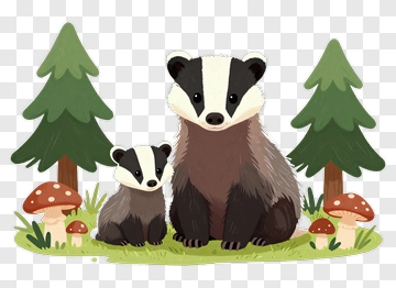 Cartoon Badger Family In A Forest PNG