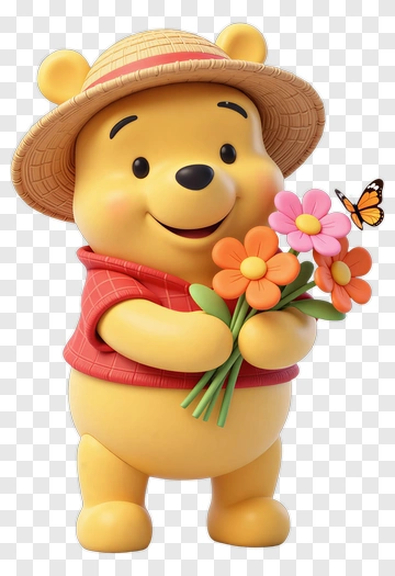 Cartoon Bear Holding Flowers PNG