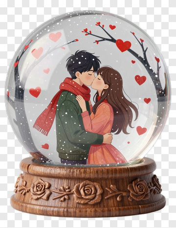 Couple In A Snow Globe With Hearts PNG