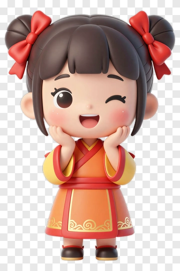 Cartoon Girl In Traditional Dress Winking PNG
