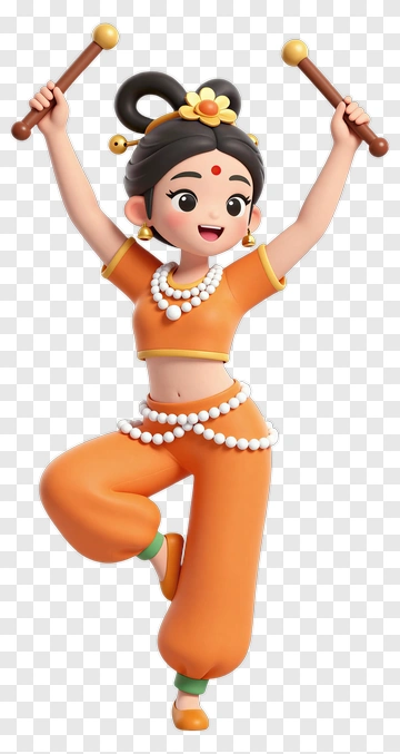 3D Girl Dancing With Sticks PNG
