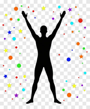 Silhouette Of A Person Celebrating With Colorful Confetti PNG